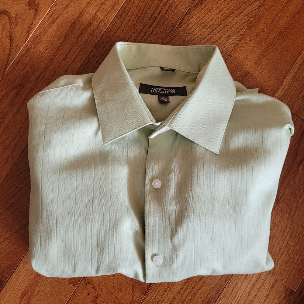 Kenneth Cole Reaction Men's Dress Shirt size L 100% cotton light green